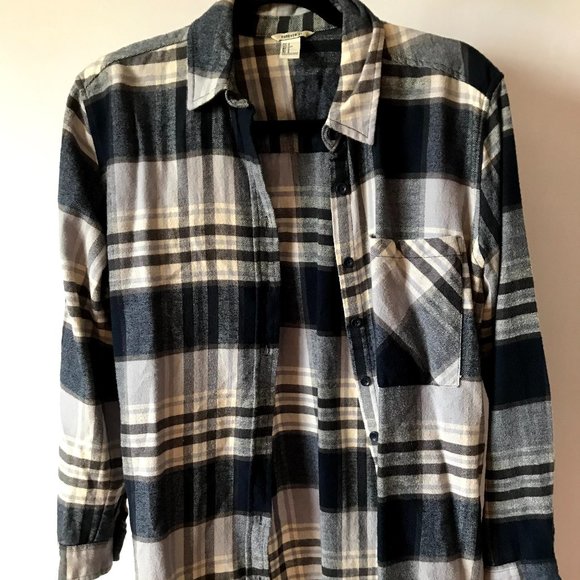 Forever 21 Blue, White & Grey Collared Flannel - Picture 3 of 4